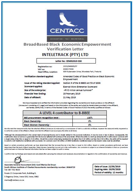 BEE Certification : Inteletrack