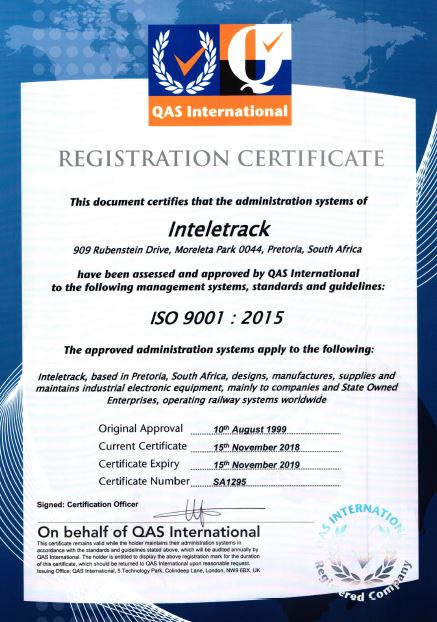 ISO 9001 certification : Inteletrack